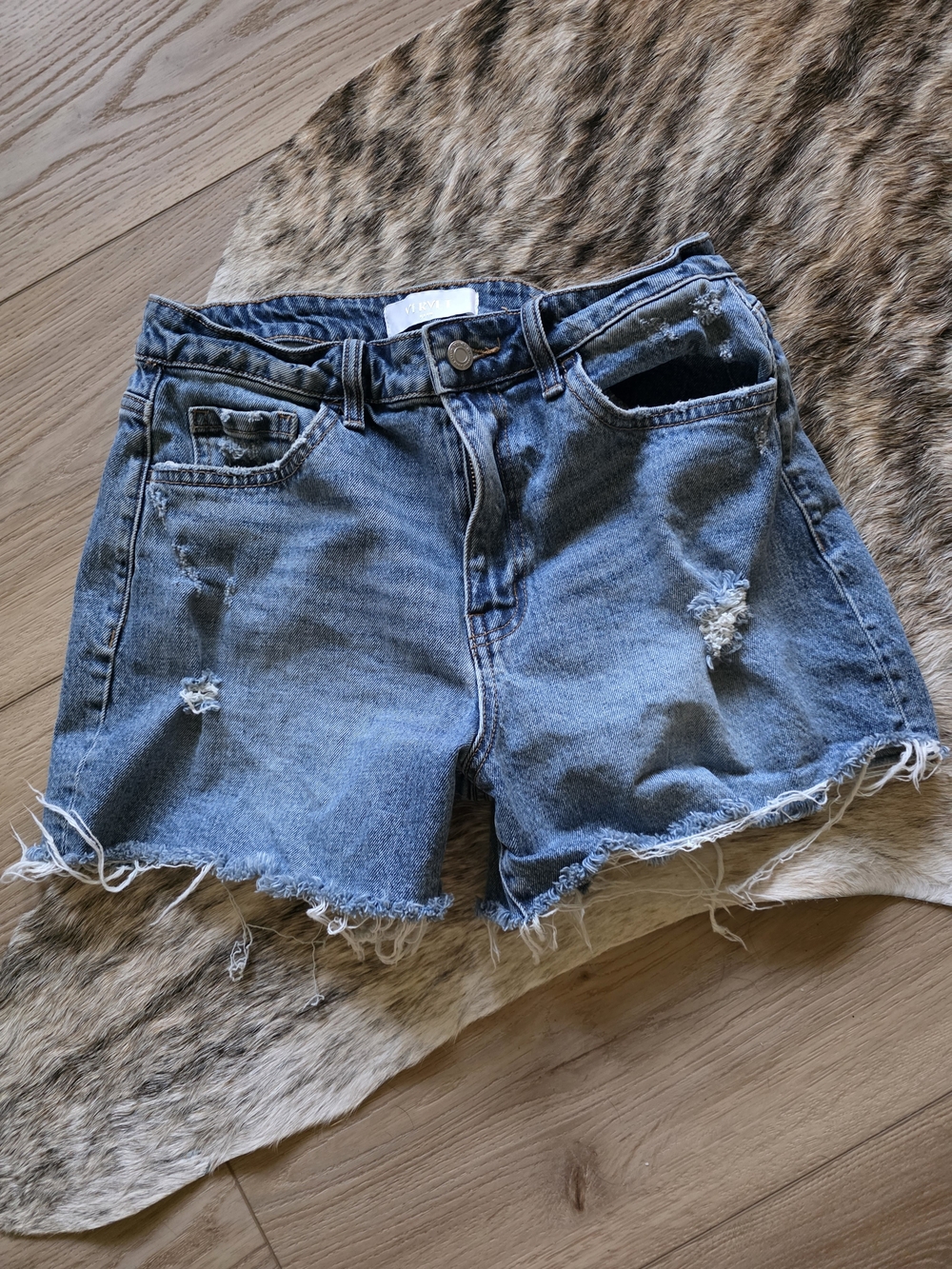 VERVET BY FLYING MONKEY Distressed Light Blue Denim Shorts
